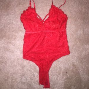 Red floral lace bodysuit